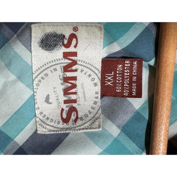 Simms Shirt Men's XXL Short Sleeve Wicking Blend Plaid UPF 30 Fishing Camping - Picture 2 of 8
